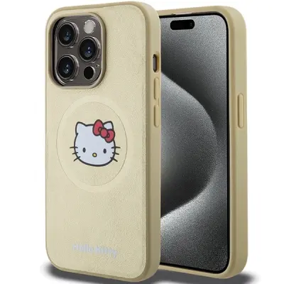 HELLO KITTY USNJEN OVITEK MAGSAFE ZA IPHONE 15 PRO MAX ZLAT