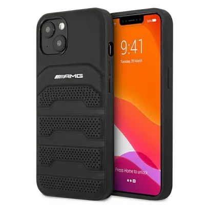 AMG TRDI USNJENI OVITEK VZGLIZANE ČRTE ZA IPHONE 13 MINI 5.4 ČRN OVITEK