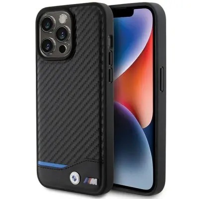 USNJEN OVITEK BMW CARBON ZA IPHONE 15 PRO MAX ČRNO USNJEN