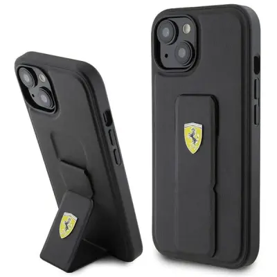 FERRARI GRIP STAND METAL LOGO OVITEK ZA IPHONE 15 ČRNO