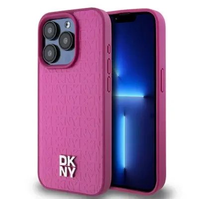 DKNY USNJENI OVITEK MONOGRAM ZA MAGSAFE OVITEK ZA IPHONE 15 PRO ROZA