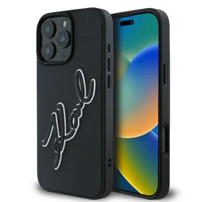 KARL LAGERFELD 3D GUMIJASTI OVITEK BICOLOR SIGNATURE ZA IPHONE 16 PRO - ČRN