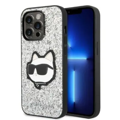 KARL LAGERFELD OVITEK CHOUPETTE PATCH Z BLEŠČICAMI ZA IPHONE 14 PRO MAX SREBRN