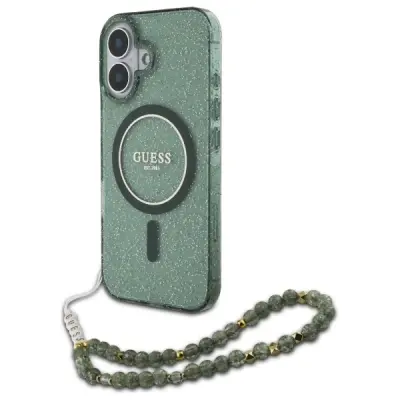 GUESS IML OVITEK Z BLEŠČICAMI S PAŠKOM PEARL ZA MAGSAFE ZA IPHONE 16 PLUS ZELEN