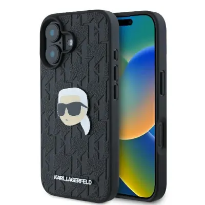 KARL LAGERFELD MONOGRAM KARL HEAD PIN OVITEK ZA IPHONE 16 ČRNO