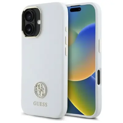 GUESS SILIKONSKI OVITEK LOGO STRASS 4G ZA IPHONE 16 BEL OVITEK