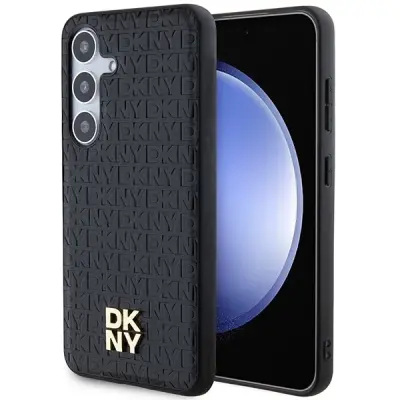 DKNY USNJENI OVITEK Z VZORECEM KOVINSKI LOGO ZA MAGSAFE ZA SAMSUNG GALAXY S24+ ČRN