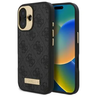 GUESS LOGO PLOŠČICA 4G ZA MAGSAFE OVITEK IPHONE 16 PLUS ČRNA