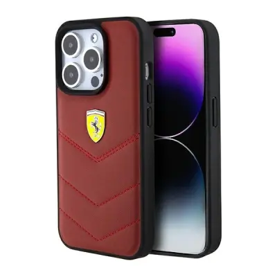 FERRARI USNJENI OVITEK PREŠIVANI LINES ZA IPHONE 15 PRO RDEČ