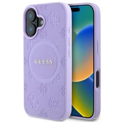 GUESS CASE SAFIANO PEONY CLASSIC LOGO OVITEK ZA IPHONE 16 PLUS - VIJOLIČEN