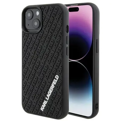 KARL LAGERFELD 3D GUMIJASTI OVITEK MULTI LOGO ZA IPHONE 15 ČRN