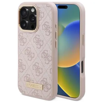 GUESS 4G LOGO PLOŠČICA ZA OVITEK MAGSAFE ZA IPHONE 16 PRO MAX OVITEK ROZA