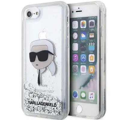 OVITEK KARL LAGERFELD ZA IPHONE 7 8 SE 2020 2022 SREBRN Z BLEŠČICAMI