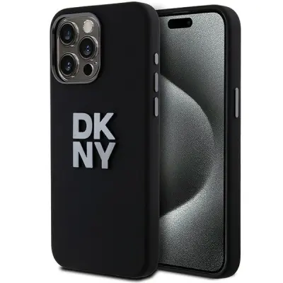 DKNY TEKOČI KOVINSKI LOGO OVITEK IZ SILIKONA ZA IPHONE 15 PRO MAX ČRN