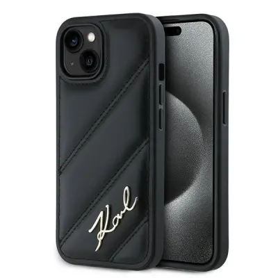 PREŠIT OVITEK KARL LAGERFELD DIAGONAL SCRIPT ZA IPHONE 15 PLUS ČRN