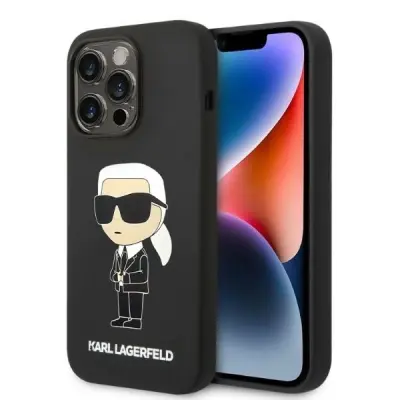 SILIKONSKI OVITEK IKONIK KARL LAGERFELD ZA IPHONE 14 PRO ČRN