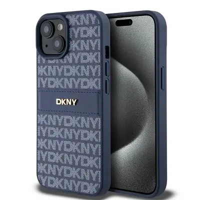 DKNY USNJENI MONO STRIPE & METAL LOGO OVITEK ZA IPHONE 15/14/13 - MODER