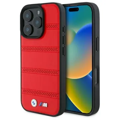 BMW M LUKČINSKI OVITEK ŠIVA LINE ZA MAGSAFE ZA IPHONE 16 PRO MAX RDEČ