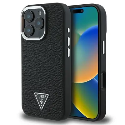 GUESS OVITEK ZRNAT TRIKOTNIK ZA MAGSAFE ZA IPHONE 16 PRO OVITEK ČRN