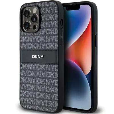 DKNY USNJENI MONO STRIPE OVITEK ZA IPHONE 14 PRO ČRN