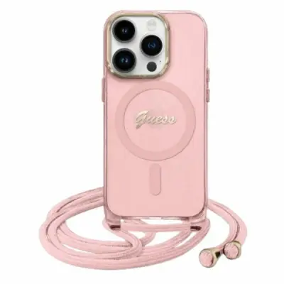 GUESS OVITEK CROSSBODY CORD SCRIPT CASE ZA MAGSAFE ZA IPHONE 16 ROZA