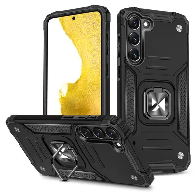 Armoured etui za Samsung Galaxy S23, magnetni nosilec Ring Armor, črn
