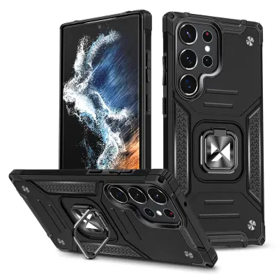 Armoured etui za Samsung Galaxy S23 Ultra, magnetno držalo Ring Armor, črn
