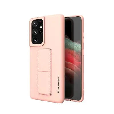 Silikonski ovitek s stojalom za Samsung Galaxy S21 Ultra 5G Kickstand Case roza