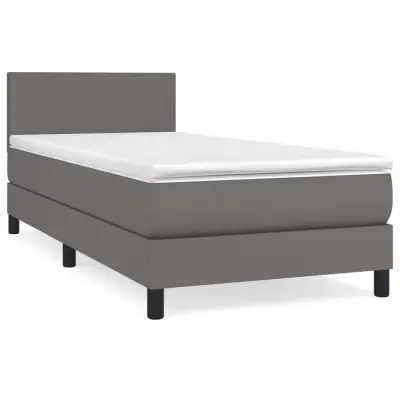 Box spring postelja - Vzmetna postelja z vzmetnico siv 100x200 cm umetno usnje SL7038
