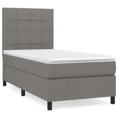 Box spring postelja - Vzmetna postelja z vzmetnico temno siva 100x200 cm blago SL6698