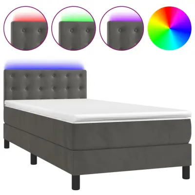 Box spring postelja - Vzmetna postelja z vzmetnico LED temno siva 90x200 cm žamet SL22579