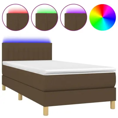 Box spring postelja - Vzmetna postelja z vzmetnico LED temno rjava 100x200cm blago SL3421