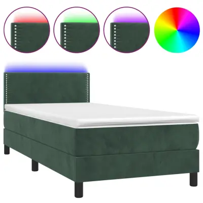 Box spring postelja - Vzmetna postelja z vzmetnico LED tem. zelena 80x200 cm žamet  SL21703