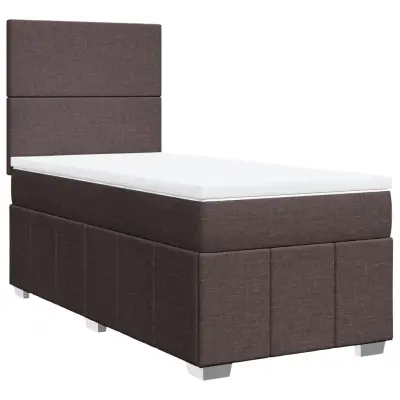 Box spring postelja - Vzmetna postelja z vzmetnico temno rjav 90x190 cm blago SL11341