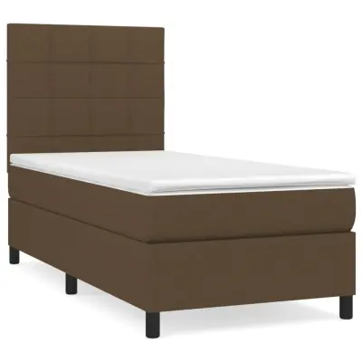 Box spring postelja - Vzmetna postelja z vzmetnico temno rjava 100x200 cm blago SL6634