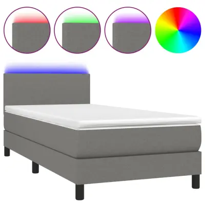 Box spring postelja - Vzmetna postelja z vzmetnico LED temno siva 90x190 cm blago SL21449