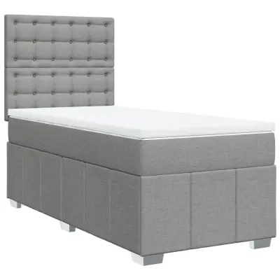 Box spring postelja - Vzmetna postelja z vzmetnico svetlo siv 100x200 cm blago SL5031