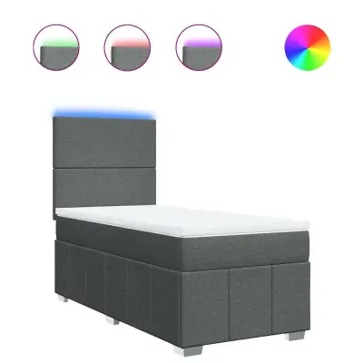Box spring postelja - Vzmetna postelja z vzmetnico temno siva 80x200 cm blago SL11299
