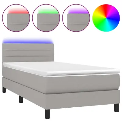 Box spring postelja - Vzmetna postelja z vzmetnico LED svetlo siva 80x200 cm blago SL14910
