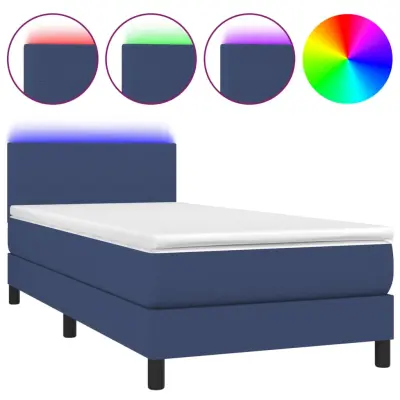 Box spring postelja - Vzmetna postelja z vzmetnico LED modra 90x200 cm blago SL15459
