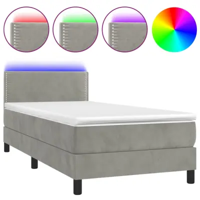 Box spring postelja - Vzmetna postelja z vzmetnico LED svetlo siva 80x200 cm žamet SL2691