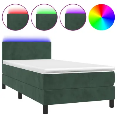 Box spring postelja - Vzmetna postelja z vzmetnico LED tem. zelena 90x190 cm žamet SL3403