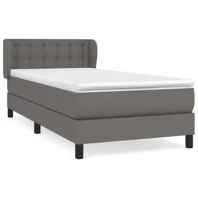 Box spring postelja - Vzmetna postelja z vzmetnico siva 90x190 cm umetno usnje SL7809