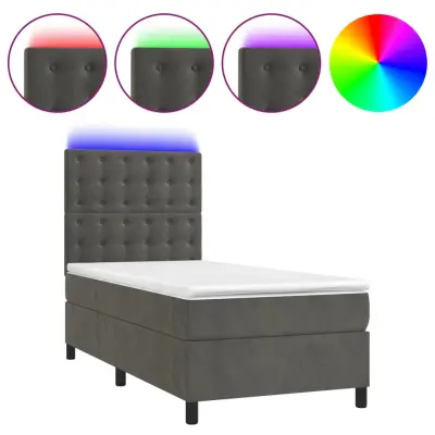 Box spring postelja - Vzmetna postelja z vzmetnico LED temno siva 100x200 cm žamet SL21766