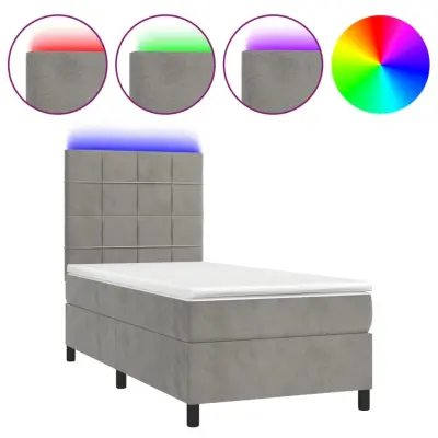 Box spring postelja - Vzmetna postelja z vzmetnico LED svetlo siva 80x200 cm žamet SL9042