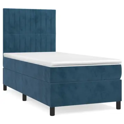 Box spring postelja - Vzmetna postelja z vzmetnico temno modra 90x200 cm žamet SL6974