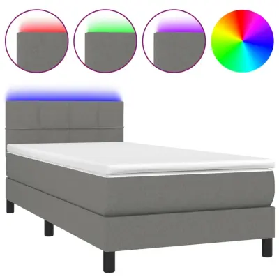 Box spring postelja - Vzmetna postelja z vzmetnico LED temno siva 100x200 cm blago SL21588