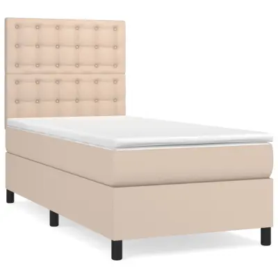 Box spring postelja - Vzmetna postelja z vzmetnico kapučino 90x190 cm umetno usnje SL13370