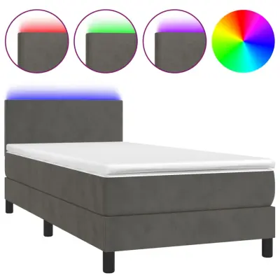 Box spring postelja - Vzmetna postelja z vzmetnico LED temno siva 90x200 cm žamet SL22424