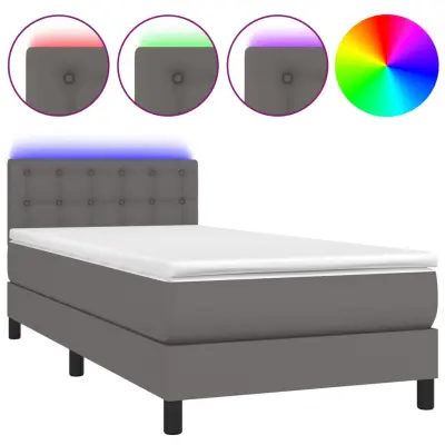 Box spring postelja - Vzmetna postelja z vzmetnico LED siva 80x200 cm umetno usnje SL21690